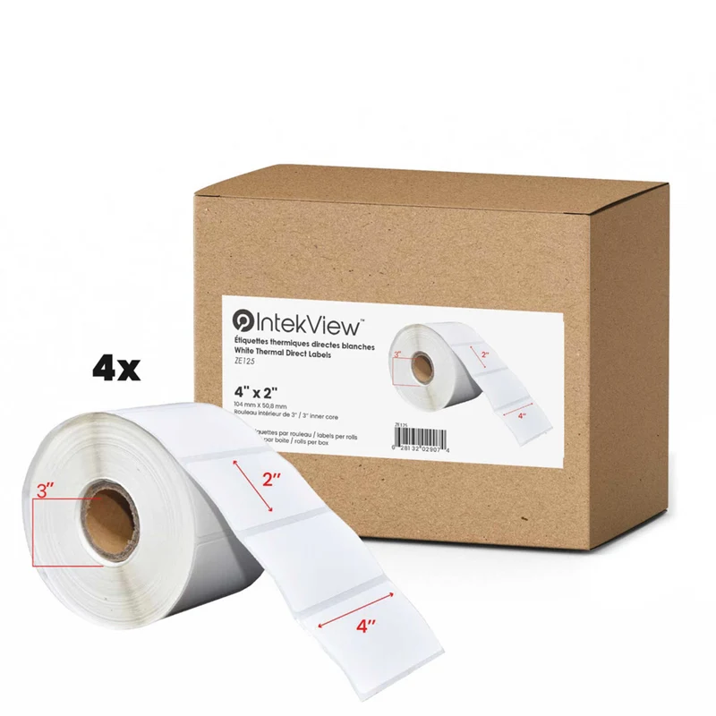 Premium Tape 4" x 2" (102 mm x 51 mm) Direct Thermal Labels - 3" (76 mm) Core - 4 Rolls