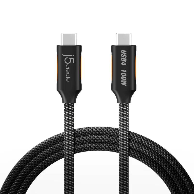 j5Create JUCX27L12 USB4 40Gbps Full-Featured USB-C Coaxial Cable - Black/Orange