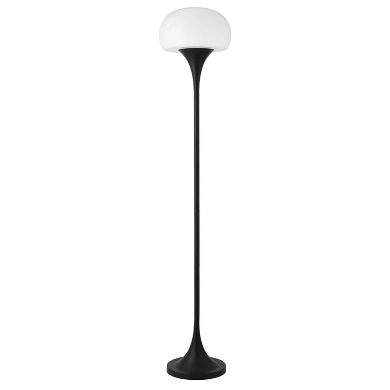 Hudson&Canal - Lampadaire torchère Aleister avec abat-jour en verre - Bronze noirci/lait blanc
