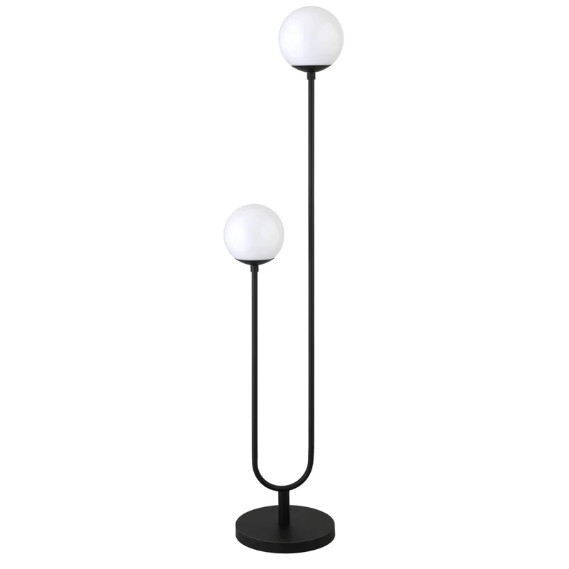 Hudson&Canal Dufrene 2-Light Floor Lamp with Glass Shades - Blackened Bronze/White Milk