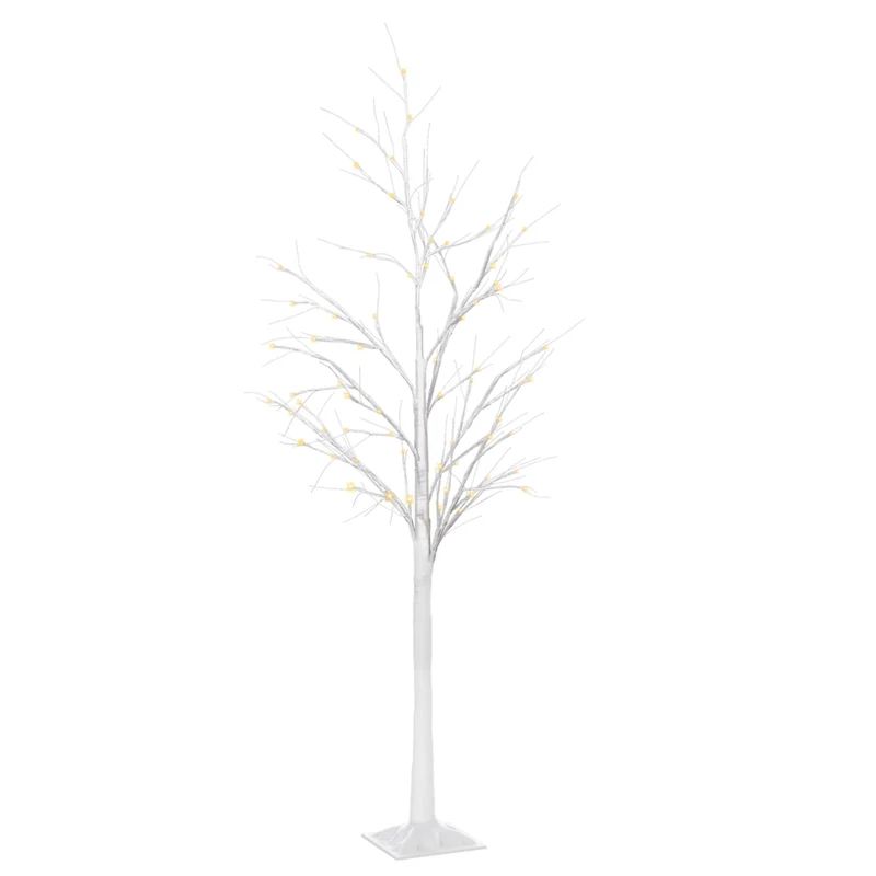Outsunny 5' Artificial Birch Tree with 58 LED Lights - White