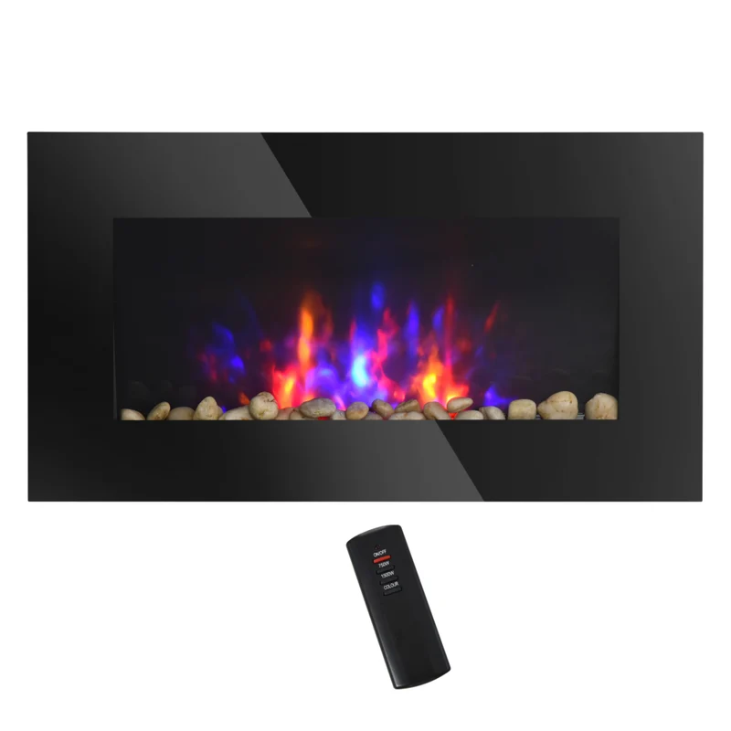 HOMCOM - Foyer électrique mural avec flamme DEL, noir
