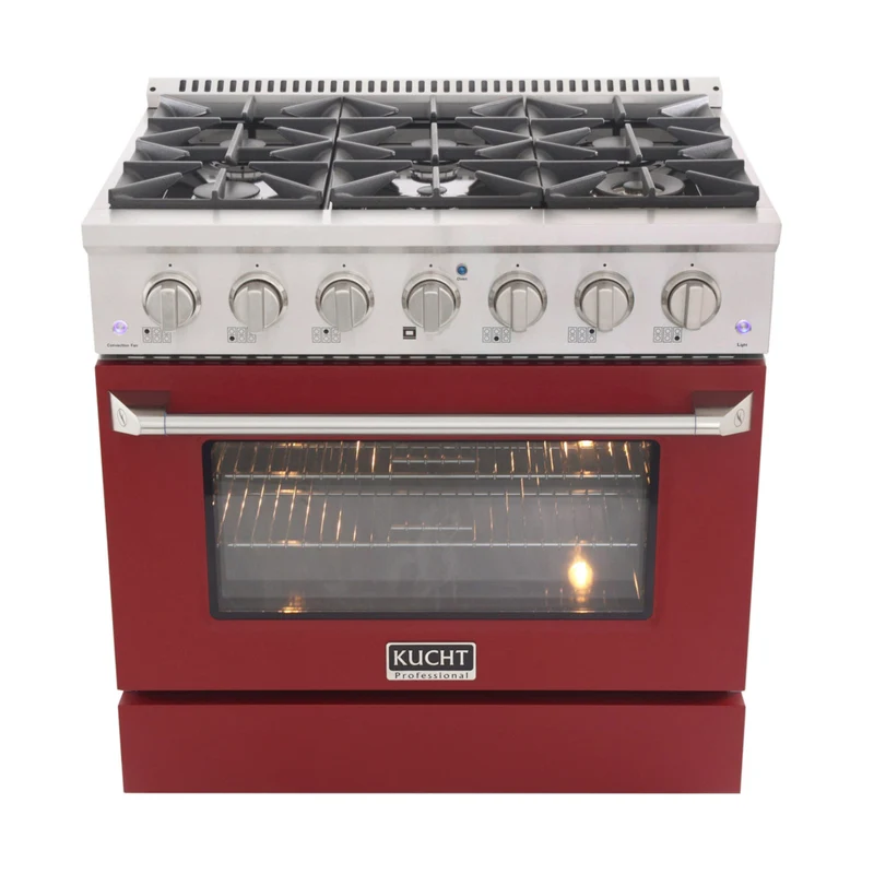 Kucht 36" KDF Series Pro Style Natural Gas Dual Fuel Range - Stainless Steel/Red