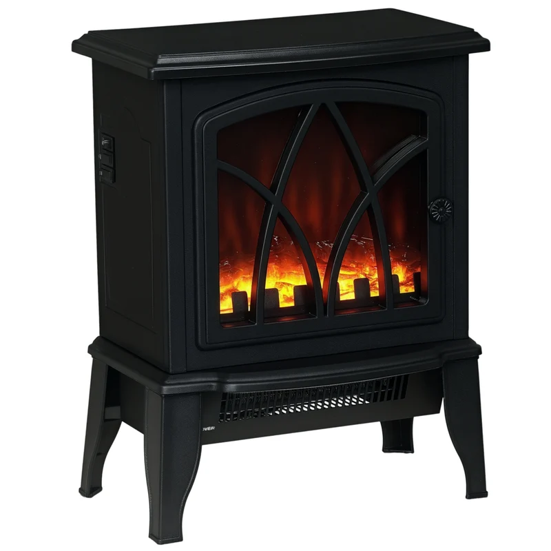 HOMCOM 18" Portable Electric Fireplace Heater with Overheat Protection - Black