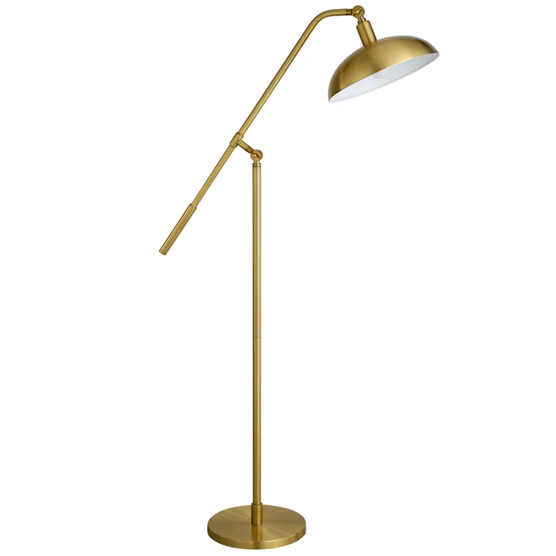 Hudson&Canal Devon Boom Arm Floor Lamp with Metal Shade - Brass/Brass