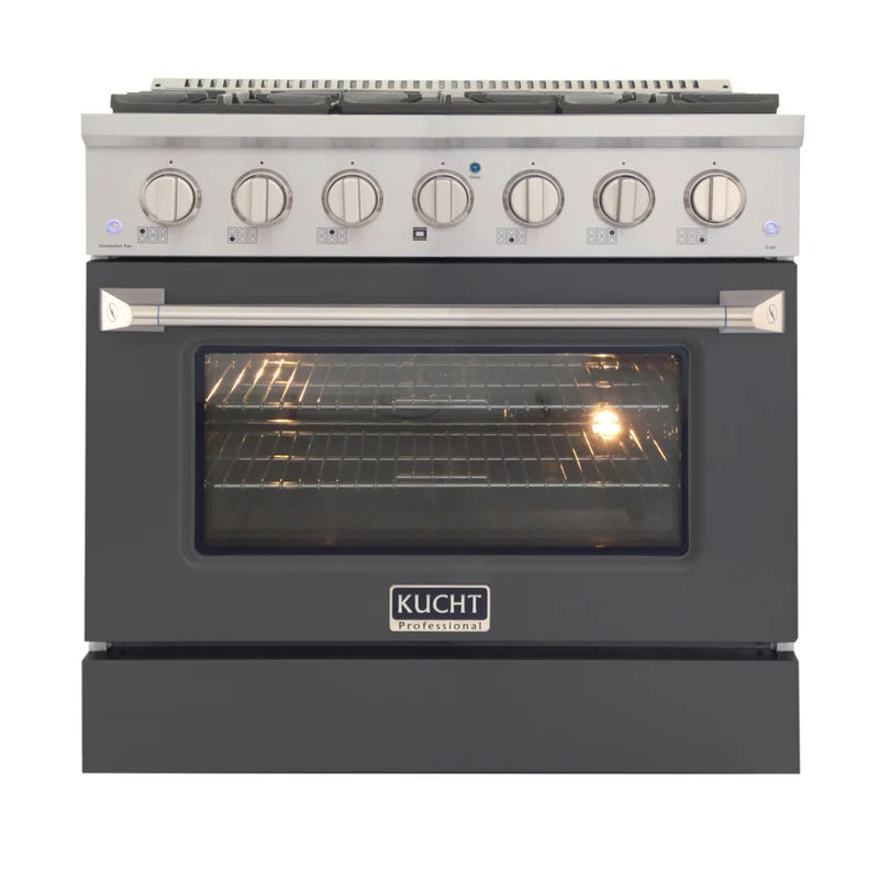 Kucht 36" KNG Series Pro Style Natural Gas Range - Stainless Steel/Cement Grey