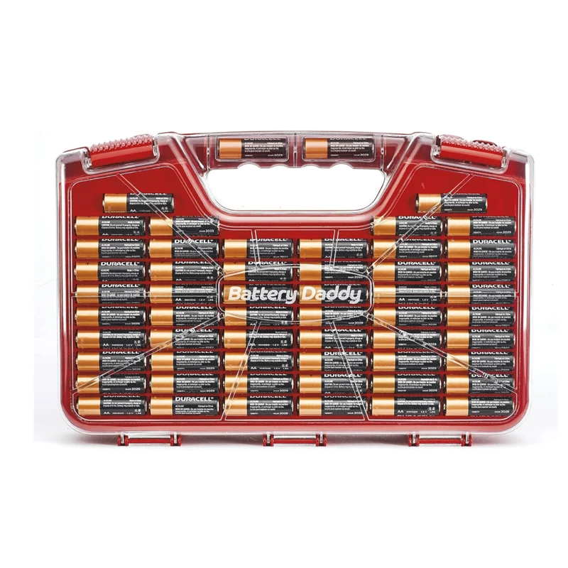 Battery Daddy - Organisateur et étui de rangement pour 180 piles avec testeur - Rouge