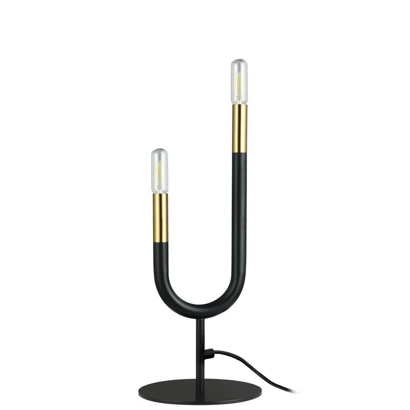 Dainolite - Lampe de table à incandescence moderne Wand, 2 lumières, noir mat et laiton vieilli