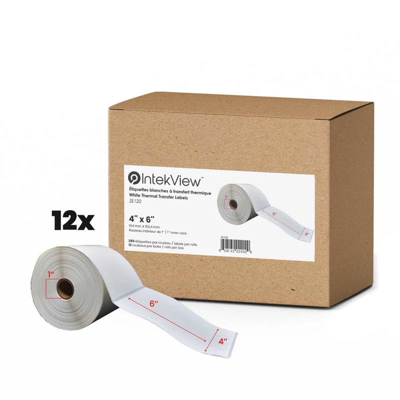 Premium Tape - 4 x 6 po (102 mm x 152 mm) Étiquettes Transfert Thermique - Noyau de 1 po (25 mm) - Paquet de 12