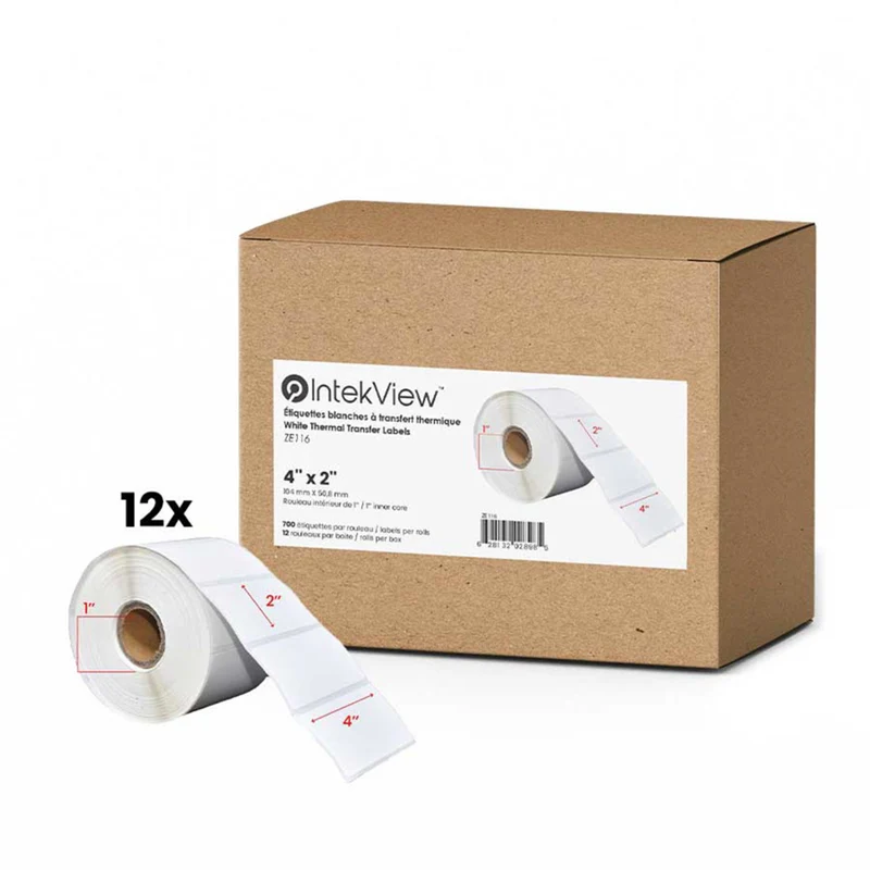 Premium Tape - 4 x 2 po (102 mm x 51 mm) Étiquettes Transfert Thermique - Noyau de 1 po (25 mm) - Paquet de 12