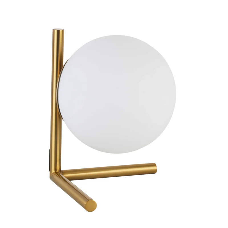 Dainolite Folgar Contemporary Incandescent Table Lamp - 1 Light - Aged Brass with Opal Glass