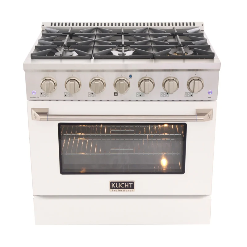 Kucht 36" KDF Series Pro Style Natural Gas Dual Fuel Range - Stainless Steel/White