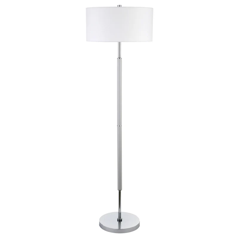 Hudson&Canal Simone 2-Light Floor Lamp with Fabric Shade - Cool Grey/Polished Nickel/White