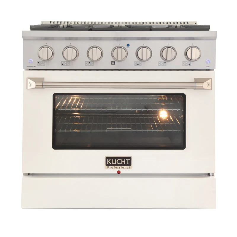 Kucht 36" KNG Series Pro Style Natural Gas Range - Stainless Steel/White