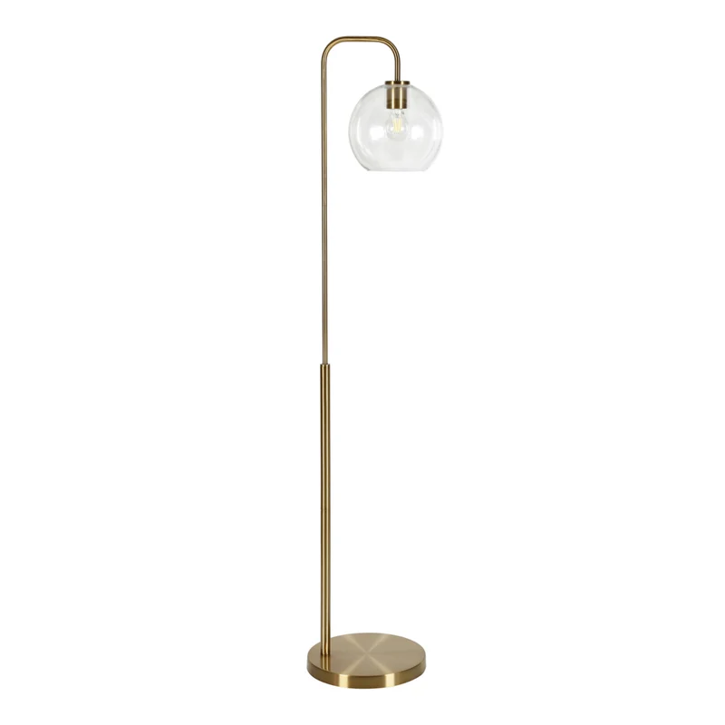 Hudson&Canal Harrison Arc Floor Lamp with Glass Shade - Brass/Clear