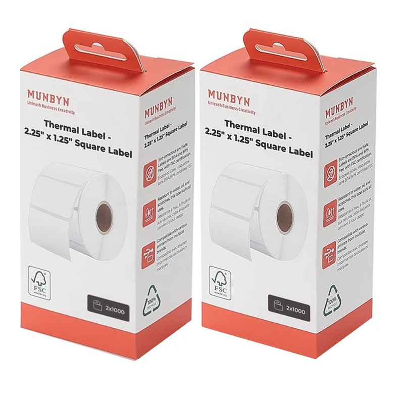 MUNBYN Thermal Label - 2.25 x 1.25" - White - 1000 Sheets/Roll - 2 Rolls/Pack - 2 Pack (4000 Sheets)