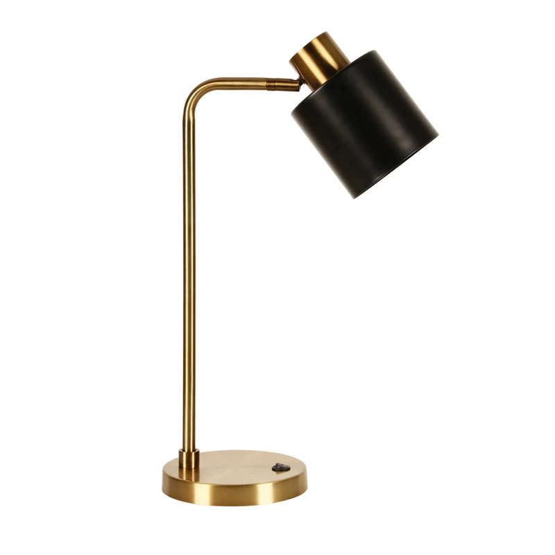 Hudson&Canal Thew 20.75" Tall Table Lamp with Metal Shade - Brass/Black