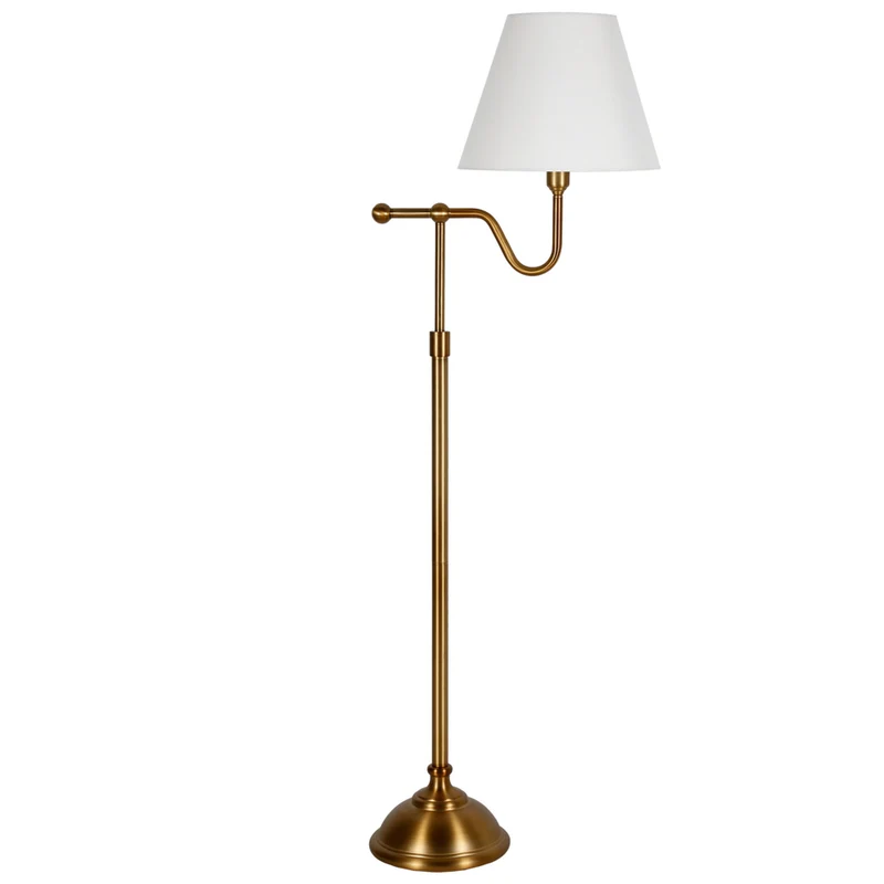 Hudson&Canal - Lampadaire Wellesley 63" de haut avec abat-jour en tissu - Laiton/Blanc
