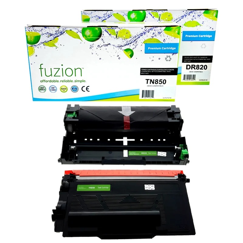 fuzion - Ensemble - Cartouche d'encre (toner) & Unité de tambour compatibles Brother TN850 & DR820, haut rendement, noir