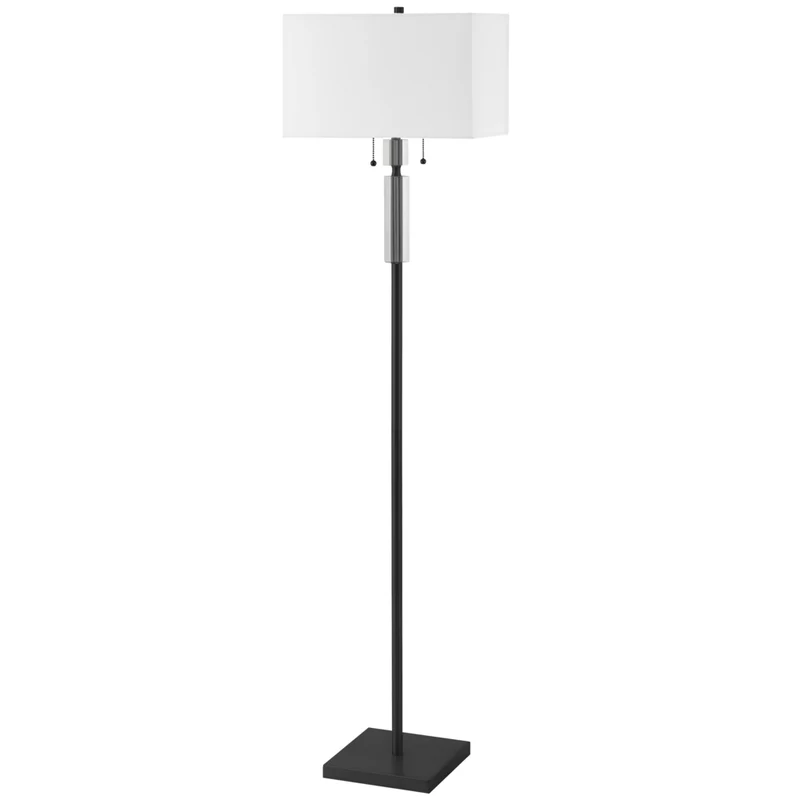 Dainolite - Lampe sur pied à incandescence moderne Fernanda, 2 lumières, mat/noir avec abat-jour blanc