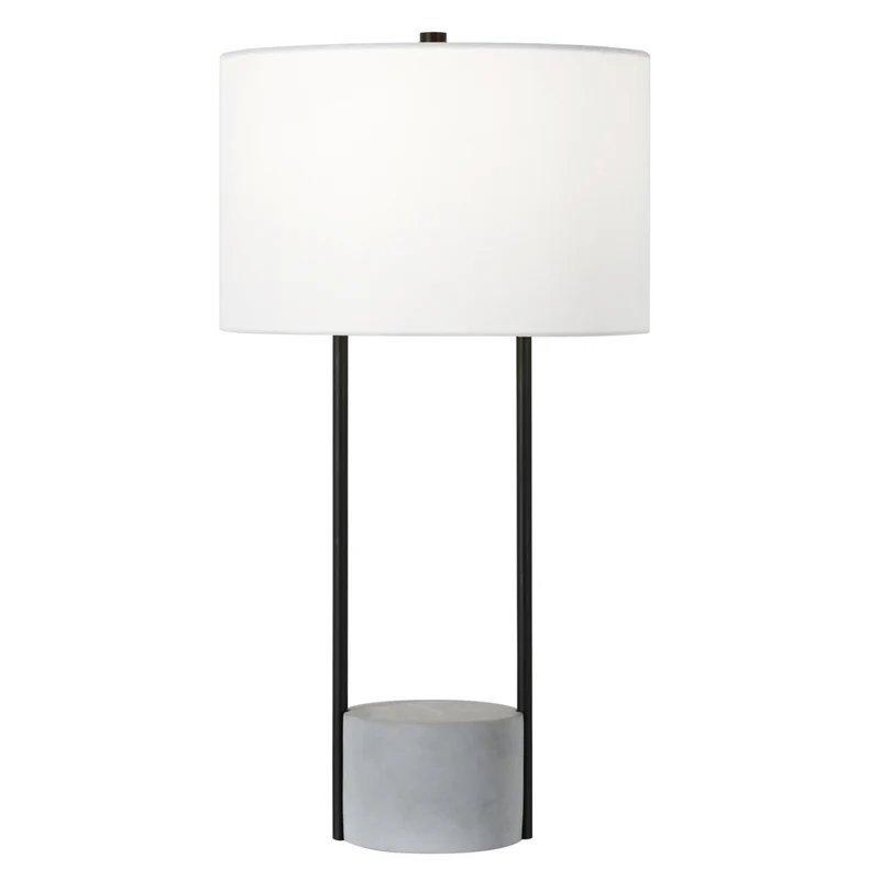 Hudson&Canal Uma 27.75" Tall Table Lamp with Fabric Shade - Blackened Bronze/Concrete/White