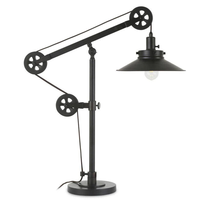 Hudson&Canal - Lampe de table Descartes de 74 cm de haut avec système à poulie et rebord large, avec abat-jour en métal - Bronze noirci/Bronze noirci