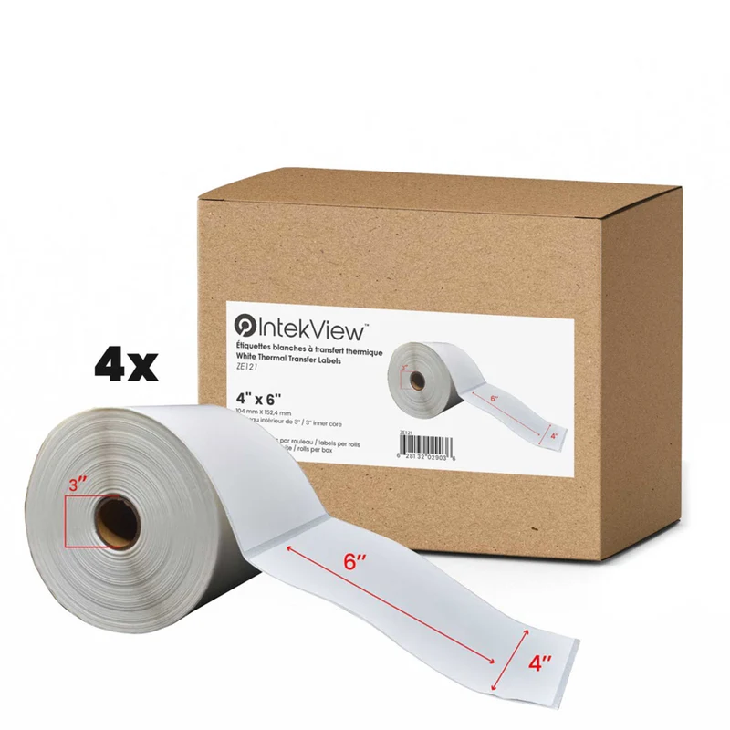 Premium Tape - 4 x 6 po (102 mm x 152 mm) Étiquettes Transfert Thermique - Noyau de 3 po (76 mm) - Paquet de 4