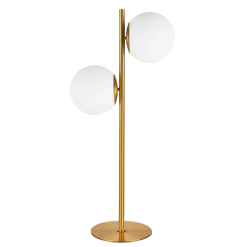 Dainolite Folgar Contemporary Incandescent Table Lamp - 2 Lights - Aged Brass with White Glass