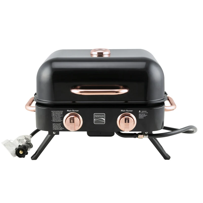 Kenmore - Barbecue de table rétro à 2 brûleurs - noir/cuivré