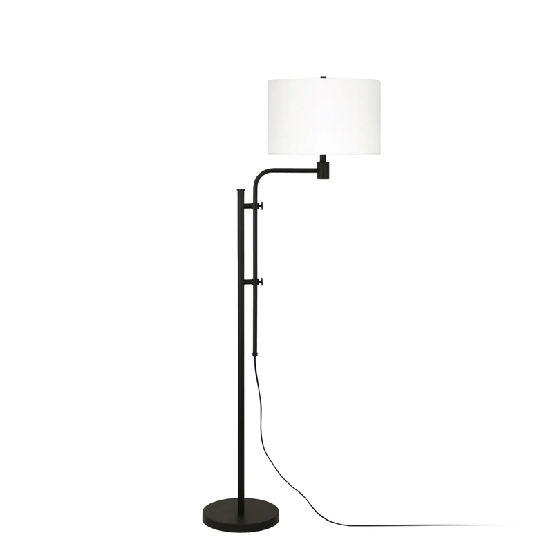 Hudson&Canal - Lampadaire à hauteur réglable Polly avec abat-jour en tissu - Bronze noirci/blanc
