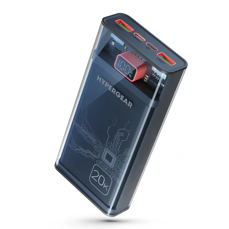 Banque d'alimentation portable transparente 20000 mAh USB-C à port unique de 20W et double port USB-A de 18W d'HyperGear