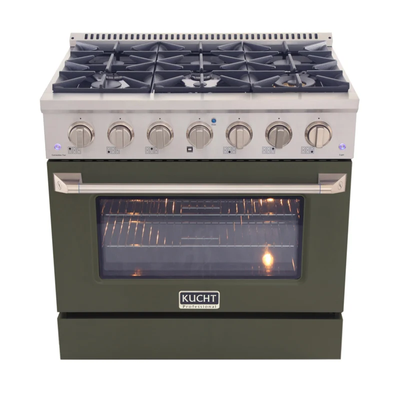Kucht - 36 po Série KDF Cuisinière Pro Style au gaz naturel - Acier inoxydable/Vert olive