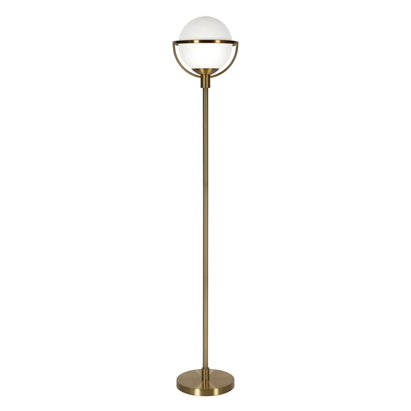 Hudson&Canal Cieonna Globe & Stem Floor Lamp with Glass Shade - Brass/White