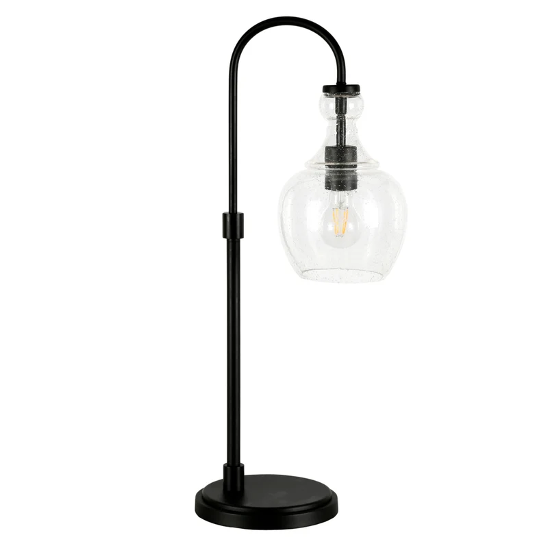 Hudson&Canal - Lampe de table arquée Verona de 68 cm de haut avec abat-jour en verre - Bronze noirci/grainé