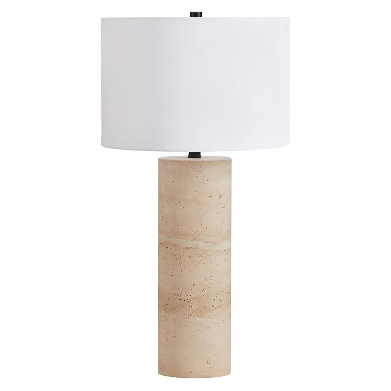 Hudson&Canal - Lampe de table Corbett de 74 cm de haut en travertin naturel avec abat-jour en tissu