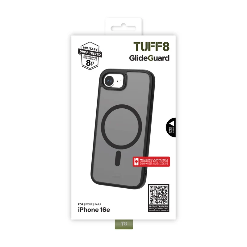 TUFF8 iPhone 17e/16e GlideGuard Mag Rugged Case - Smoke Black