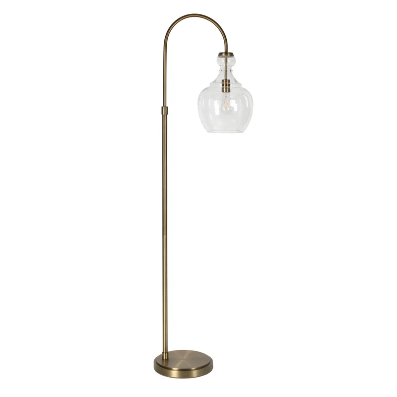 Hudson&Canal - Lampadaire Verona Arc avec abat-jour en verre - Laiton/grainé