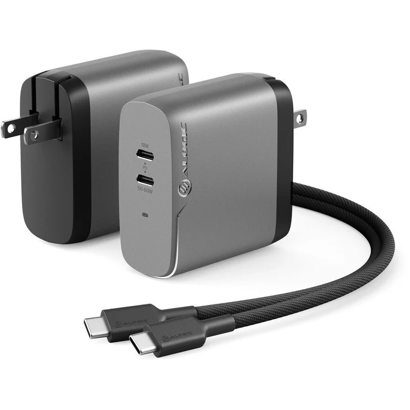 ALOGIC 68W Rapid Power 2-Port USB-C PD GaN Charger - Space Grey