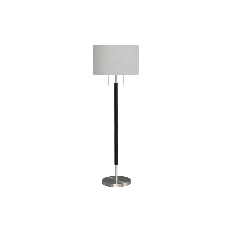 Monarch Specialties - Luminaire - 60 po H Lampadaire - Métal Nickelé - Abat-Jour Gris - Contemporain