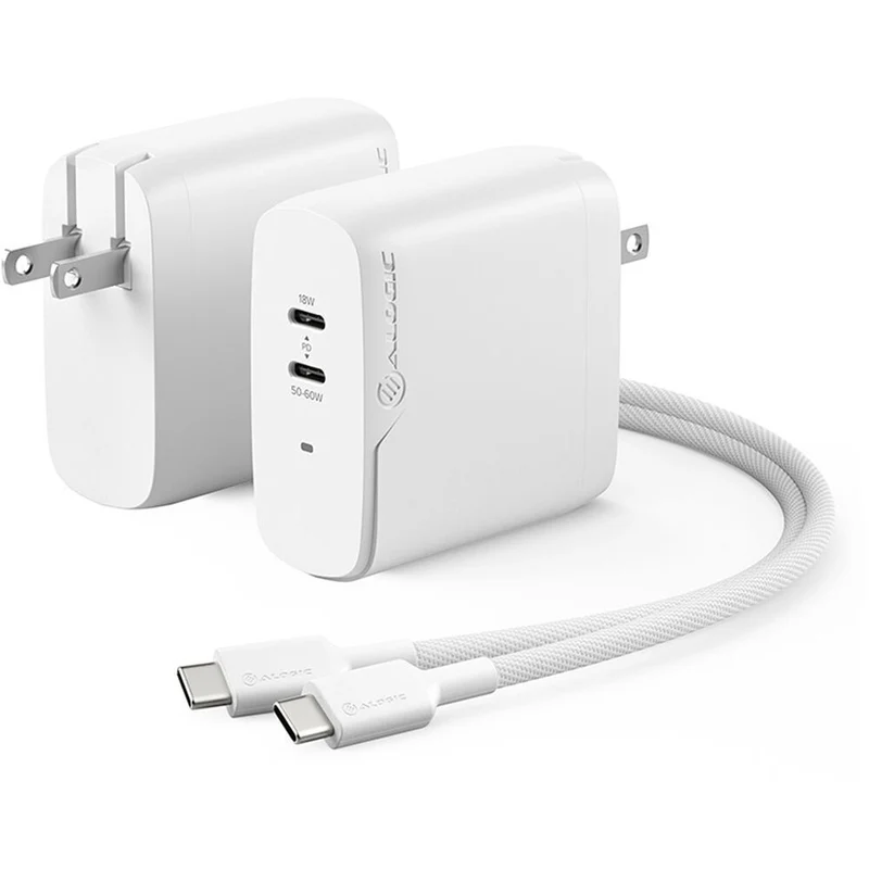 ALOGIC 68W Rapid Power 2-Port USB-C PD GaN Charger - White