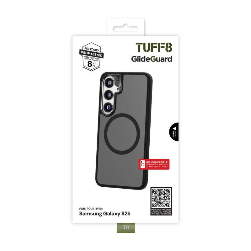TUFF8 Samsung Galaxy S25 GlideGuard Qi2-certified Case - Smoke Black