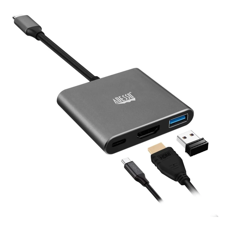 Adesso - Station d’accueil multiport 3-en-1 USB-C avec HDMI 4K, USB 3.0 et USB-C - Brancher et utiliser