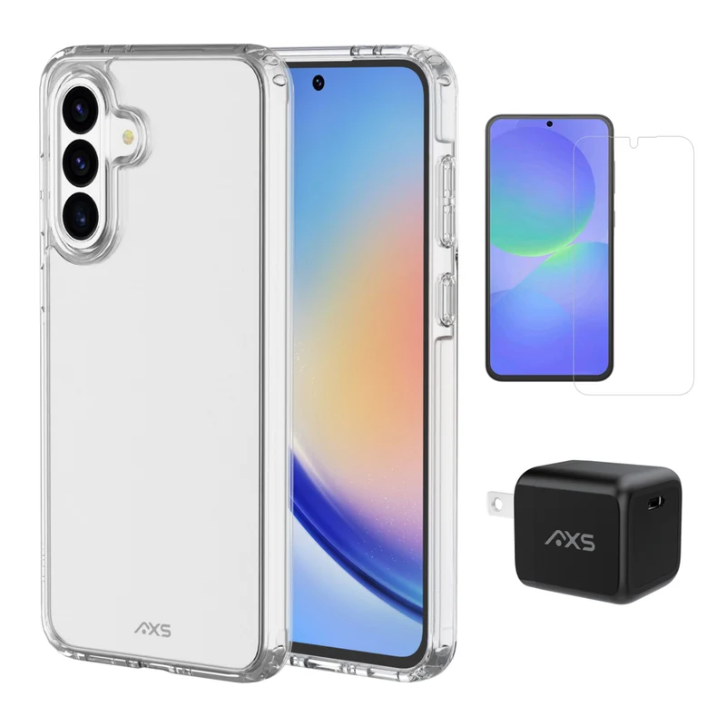AXS Starter Kit Ultra Clear Case, Screen Protector & 30W Charger for Samsung Galaxy A36
