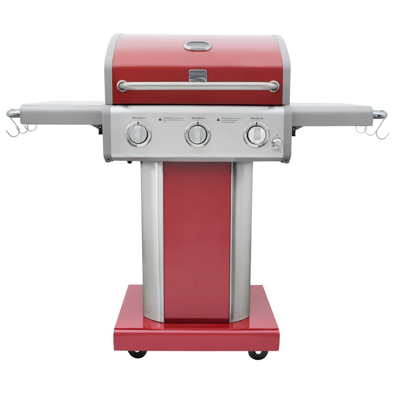 Kenmore - Barbecue au gaz sur piédestal à 3 brûleurs - Rouge
