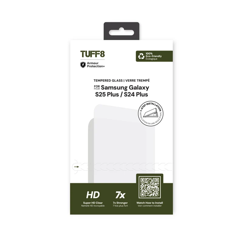 TUFF8 - Samsung Galaxy S25+ / S24+ - Verre trempé 9H avec kit auto-installation