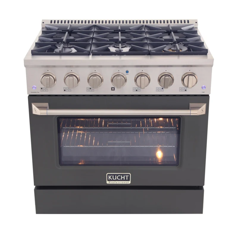 Kucht 36" KDF Series Pro Style Natural Gas Dual Fuel Range - Stainless Steel/Cement Grey