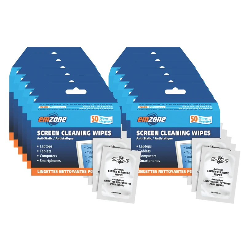 Emzone - Lingettes nettoyantes pour écran - 50 lingettes/paquet - Paquet de 12