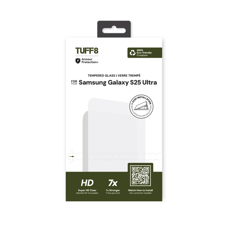 TUFF8 9H-rated Tempered Glass with Auto Installer for Samsung Galaxy S25 Ultra