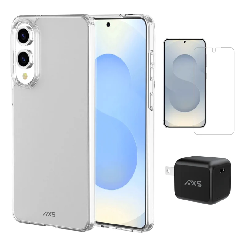 AXS Starter Kit Ultra Clear Case, Screen Protector & 30W Charger for Samsung Galaxy S25 Edge