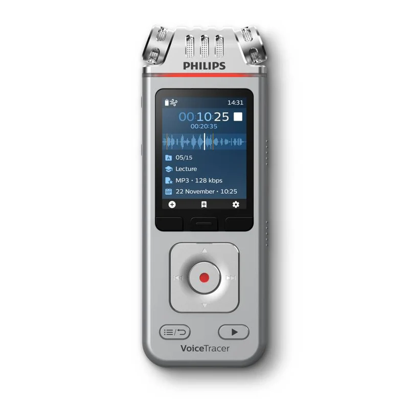 Philips - Enregistreur vocal stéréo numérique VoiceTracer DVT4115 - Argent/Chrome